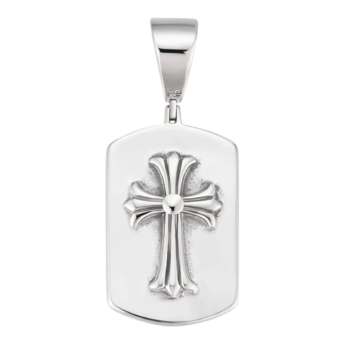 Hearts Chrome Dog Tag Cross Pendant - 925 Silver - 3 Sizes 1"-2.75"