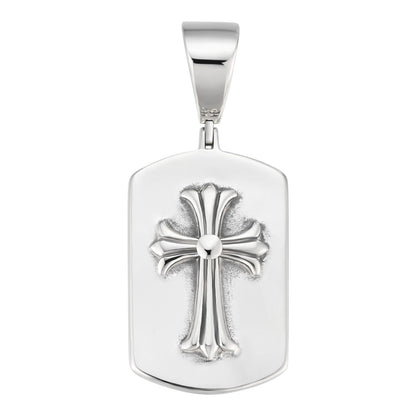 Hearts Chrome Dog Tag Cross Pendant - 925 Silver - 3 Sizes 1"-2.75"
