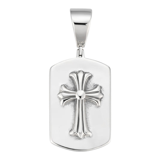 Hearts Chrome Dog Tag Cross Pendant - 925 Silver - 3 Sizes 1"-2.75"