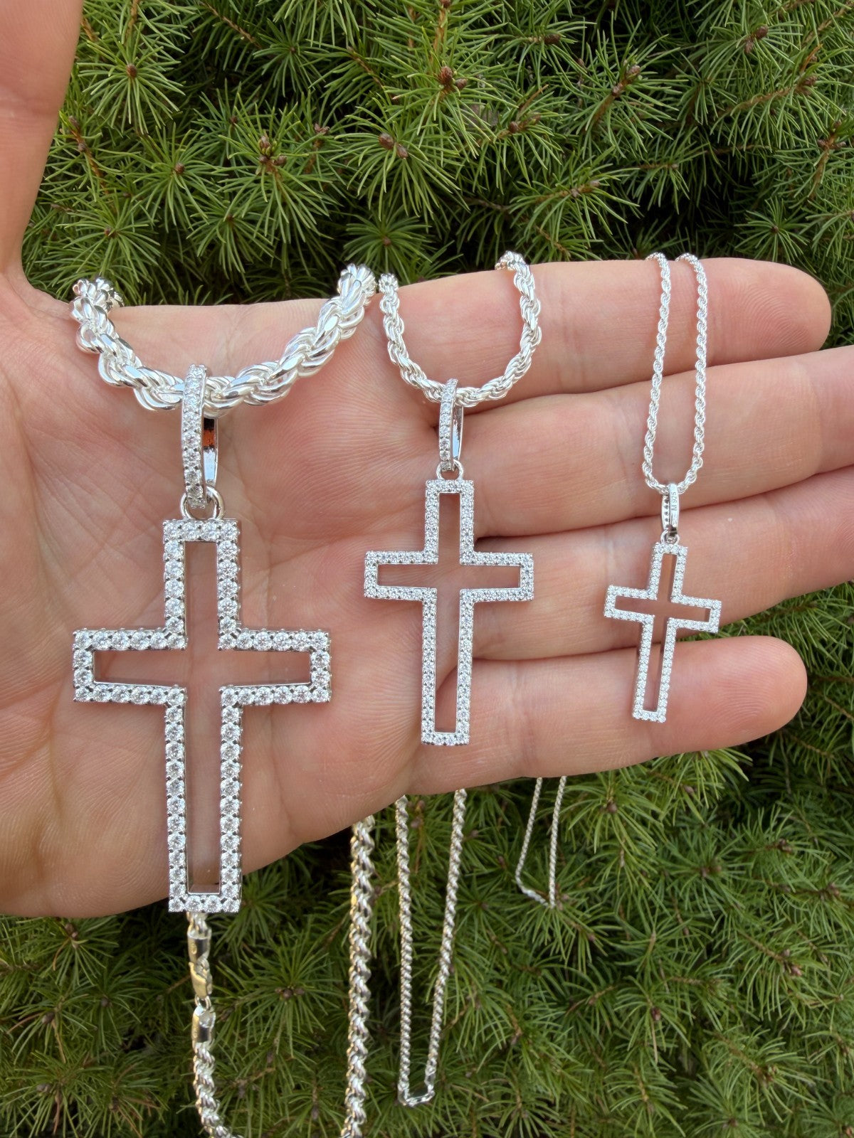 MOISSANITE Classic Cross Cutout Pendant - 925 Silver - 3 Sizes 1.33"-3"