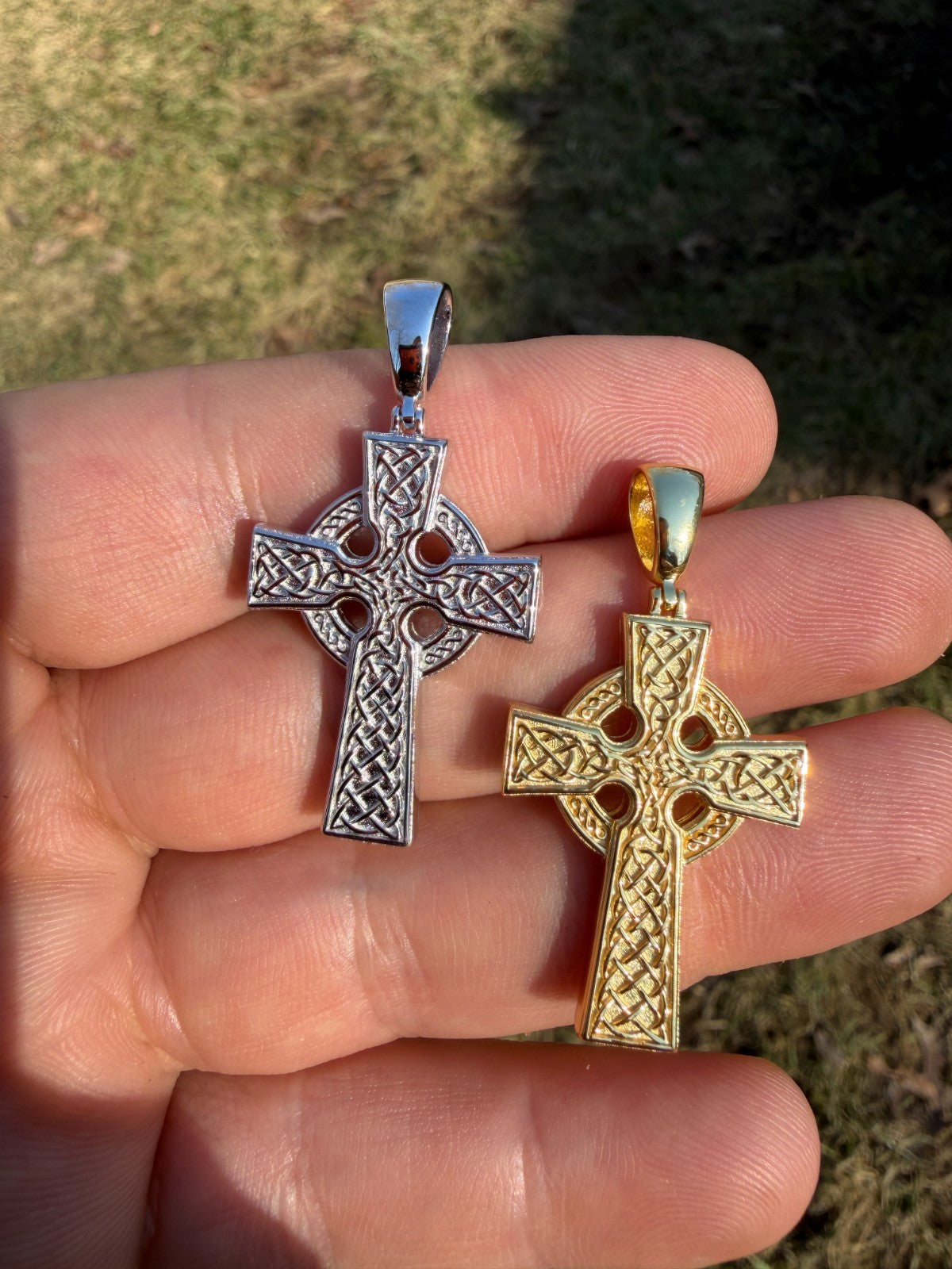 Handmade Viking Celtic Cross Pendant - 14k Gold Vermeil 925 Silver - Medium 1.75"