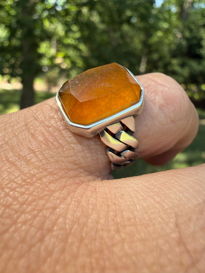 Havana Cuban Ring - 925 Silver - Genuine Yellow Sapphire Stone
