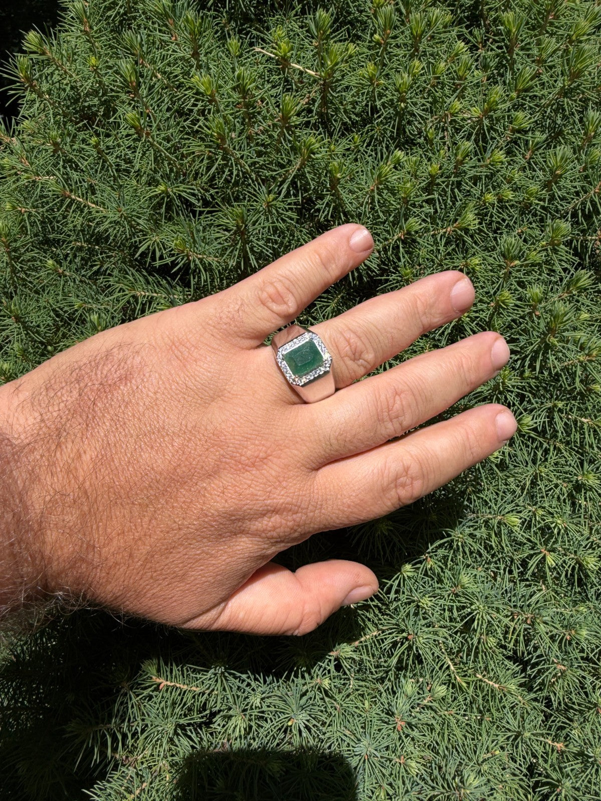 MOISSANITE Cardinal Crown Ring - 925 Silver - Genuine Green Emerald Stone