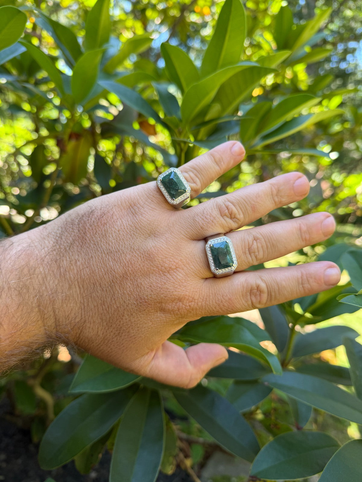 MOISSANITE Fortress Ring - 925 Silver - Genuine Green Emerald Stone