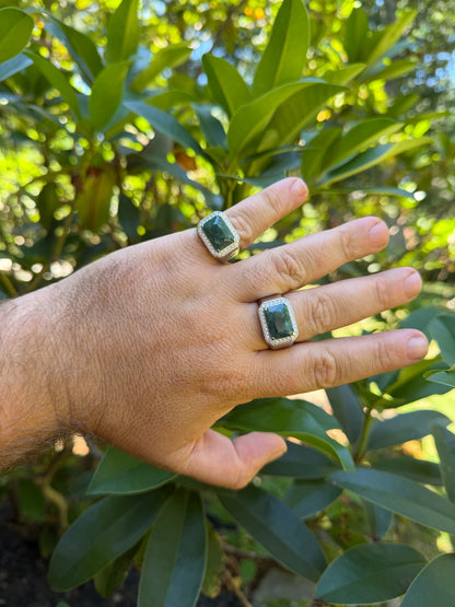 MOISSANITE Fortress Ring - 925 Silver - Genuine Green Emerald Stone