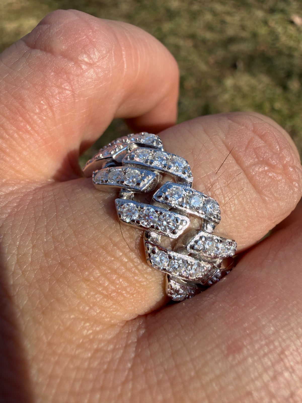 MOISSANITE 11.5mm Iced Out Prong Cuban Eternity Band Ring - 925 Silver