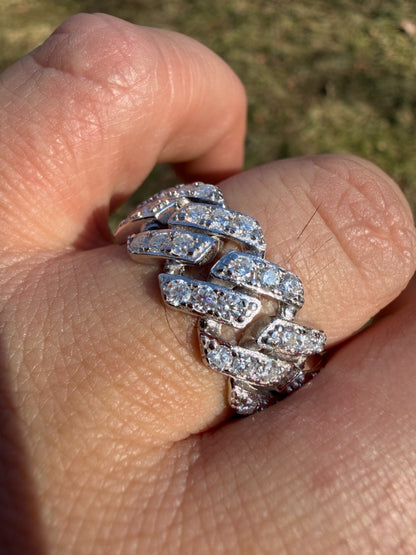 MOISSANITE 11.5mm Iced Out Prong Cuban Eternity Band Ring - 925 Silver