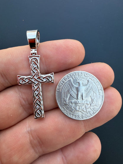 Viking Warrior Celtic Cross Pendant - 14k Gold Vermeil 925 Silver - Medium 1.75"