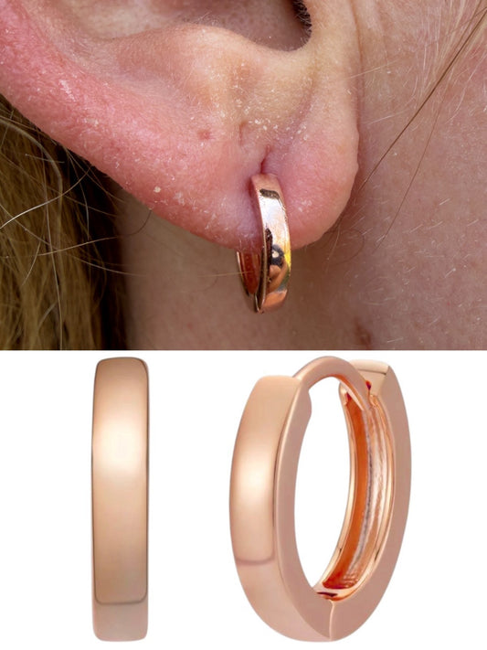 Plain Small Huggie Hoop Earrings - 14k Rose Gold Vermeil 925 Silver - 12.5mm