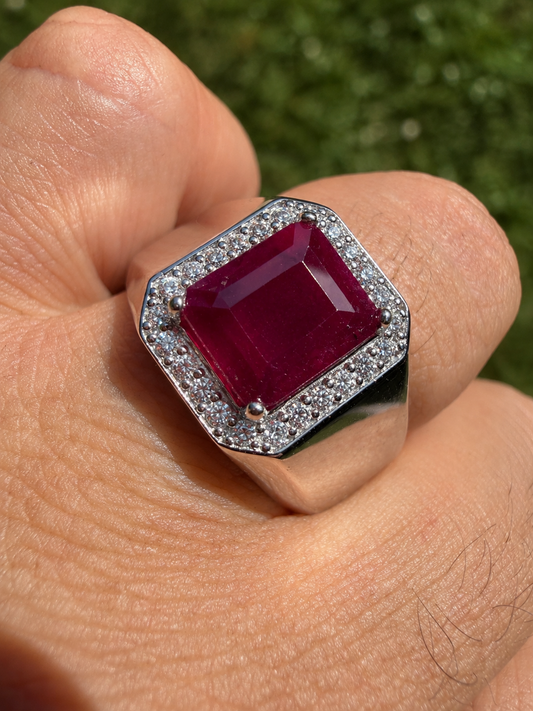 MOISSANITE Cardinal Crown Ring - 925 Silver - Genuine Red Ruby Stone