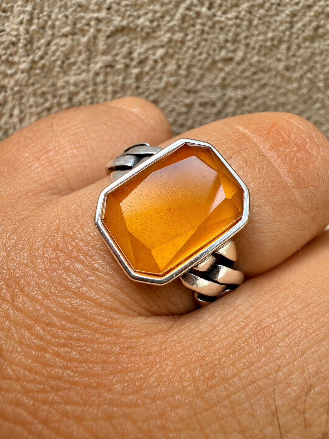 Havana Cuban Ring - 925 Silver - Genuine Yellow Sapphire Stone