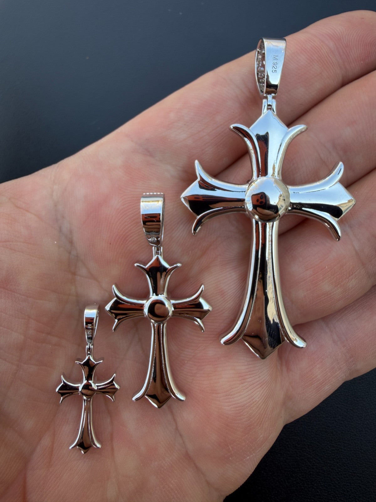 MOISSANITE Hearts Chrome Cross Pendant - 925 Silver - 3 Sizes 1