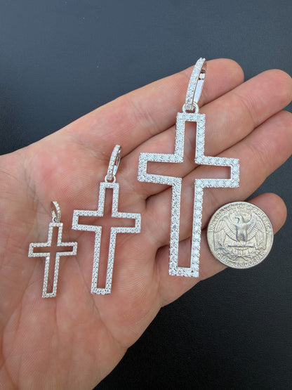 MOISSANITE Classic Cross Cutout Pendant - 925 Silver - 3 Sizes 1.33"-3"
