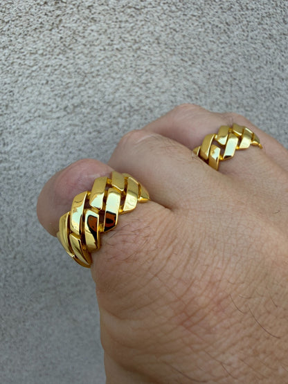 Classic 11.5mm Prong Miami Cuban Eternity Band Ring - 14k Gold Vermeil 925 Silver - Plain