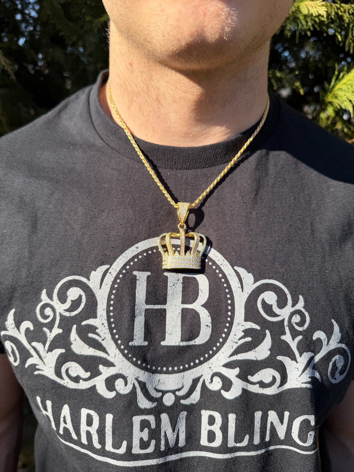 MOISSANITE Royalty Crown Pendant - 14k Yellow/Rose Gold Vermeil or 925 Silver - Large 2"