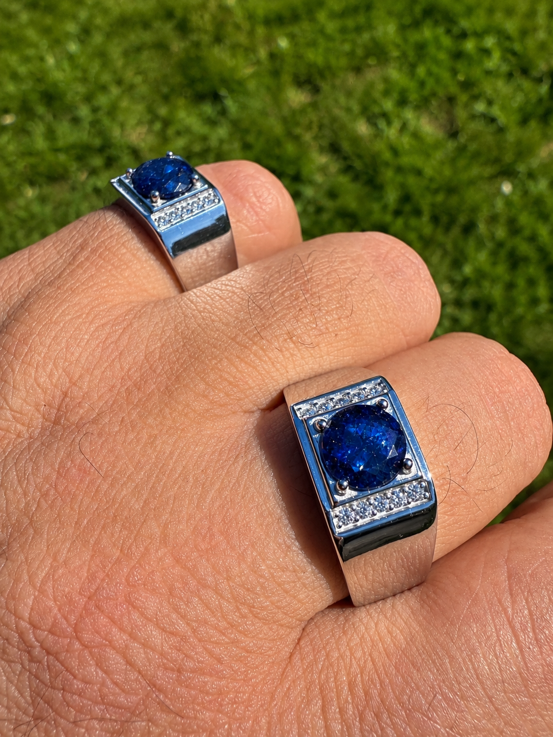MOISSANITE Monarch Ring - 925 Silver - Genuine Blue Sapphire Stone