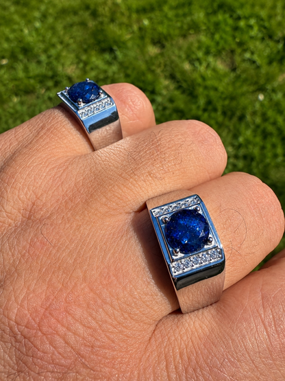 MOISSANITE Monarch Ring - 925 Silver - Genuine Blue Sapphire Stone