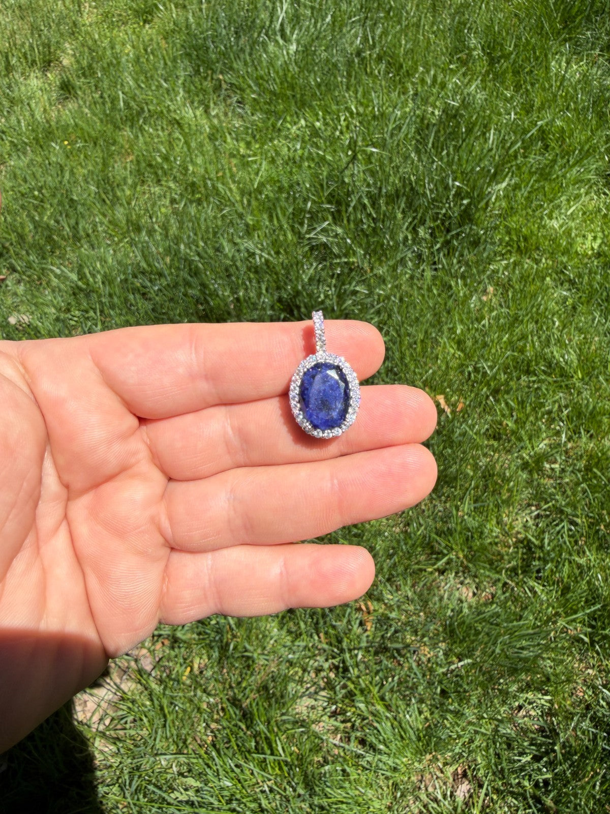 MOISSANITE Royalty Midnight Ocean Pendant - 925 Silver - Oval Genuine Blue Sapphire Stone