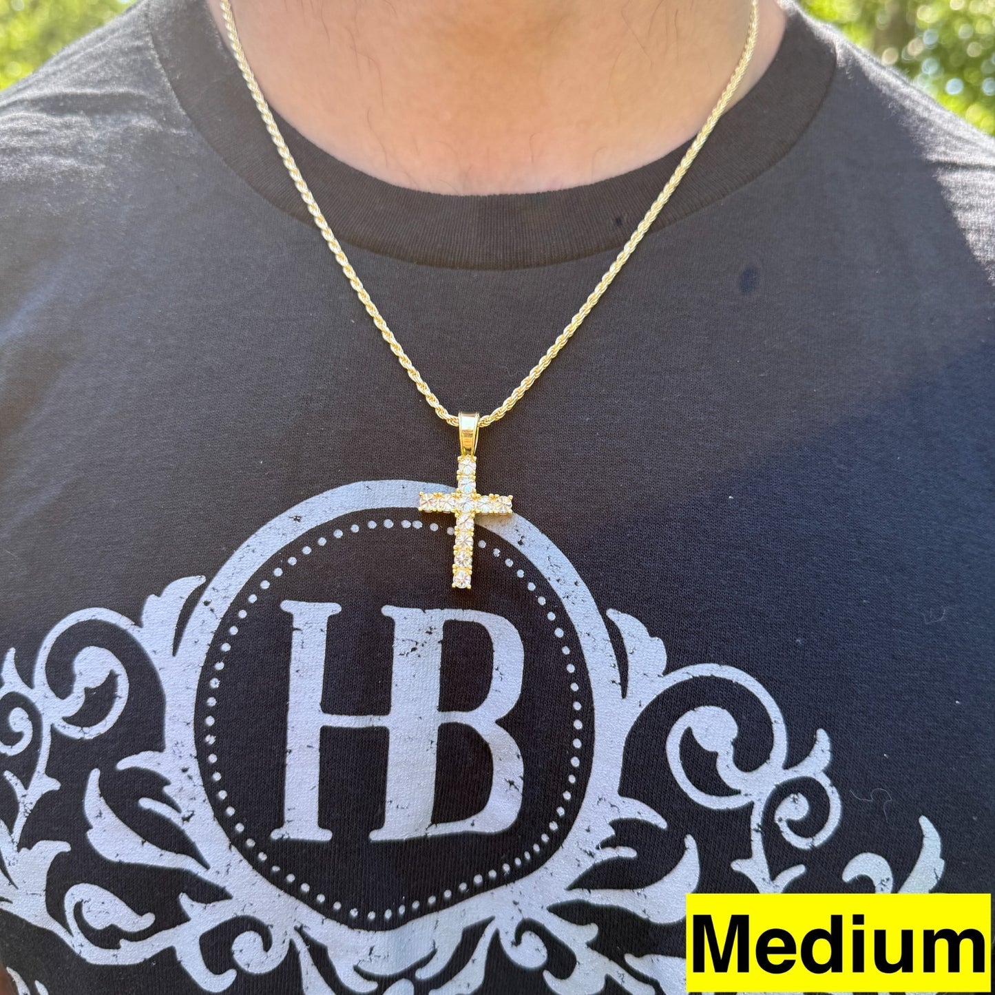 14k Gold Over 925 Silver Cross Iced Pendant Upside Down Set Reverse MOISSANITE