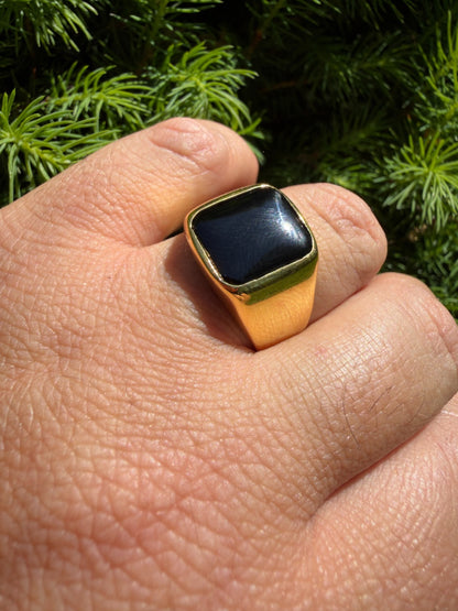 Midnight Don Ring - 14k Gold Vermeil 925 Silver - Genuine Black Onyx Stone