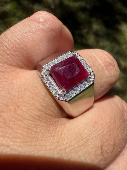 MOISSANITE Cardinal Crown Ring - 925 Silver - Genuine Red Ruby Stone