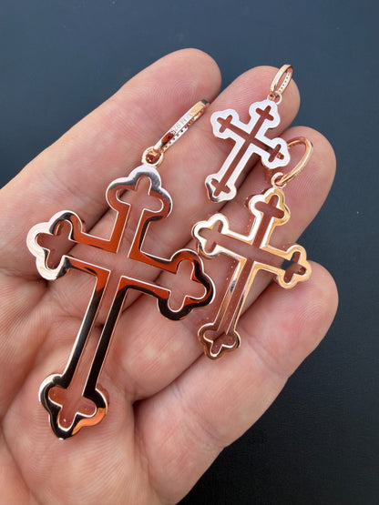 MOISSANITE Gothic Cross Cutout Pendant - 14k Rose Gold Vermeil 925 Silver - 3 Sizes 1.33"-3"