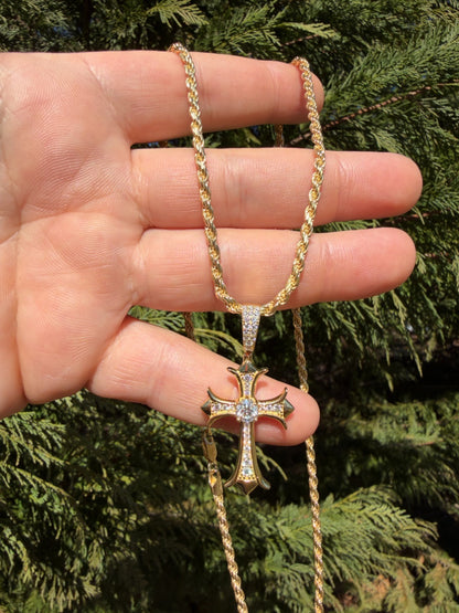 MOISSANITE Hearts Chrome Cross Pendant - 14k Gold Vermeil 925 Silver - 3 Sizes 0.75"-2.75"