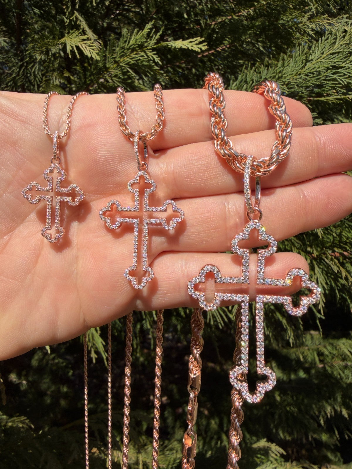 MOISSANITE Gothic Cross Cutout Pendant - 14k Rose Gold Vermeil 925 Silver - 3 Sizes 1.33"-3"