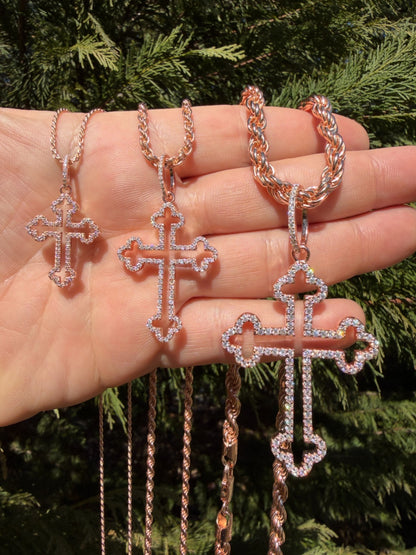 MOISSANITE Gothic Cross Cutout Pendant - 14k Rose Gold Vermeil 925 Silver - 3 Sizes 1.33"-3"