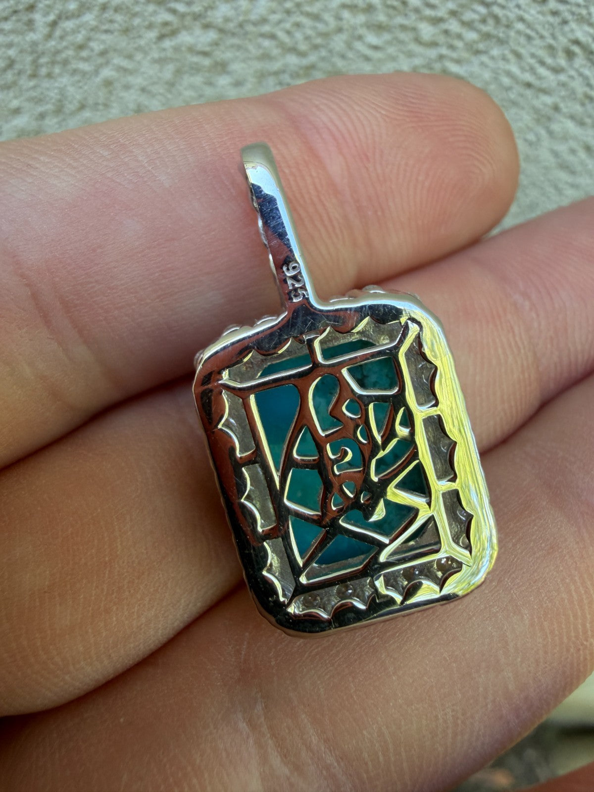 MOISSANITE Royalty Ocean Freeze Pendant - 925 Silver - Genuine Blue Turquoise Stone