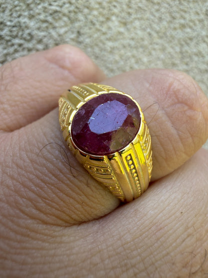 Royal Dynasty Ring - 14k Gold Vermeil 925 Silver - Genuine Red Ruby Stone