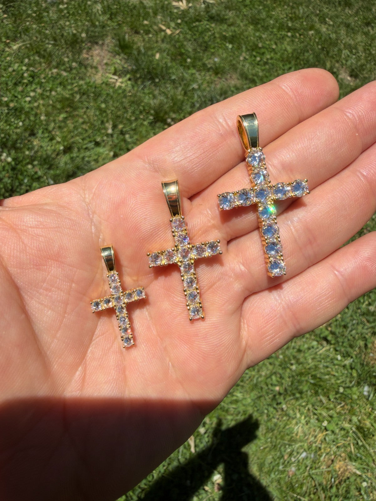 14k Gold Over 925 Silver Cross Iced Pendant Upside Down Set Reverse MOISSANITE