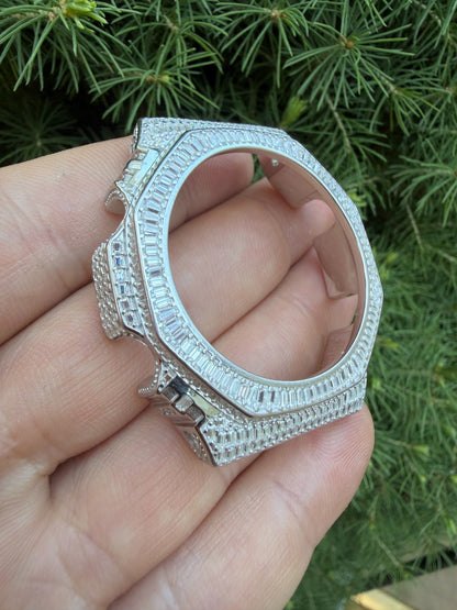 MOISSANITE 925 Silver Iced Baguette BEZEL Kit Ice Out Casio G Shock GA2100 Watch