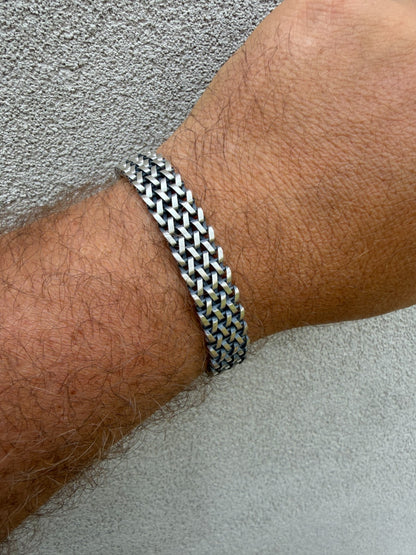 Mens Turquoise Wheat Woven Link Bracelet - 925 Sterling Silver - 8.5" - 12mm