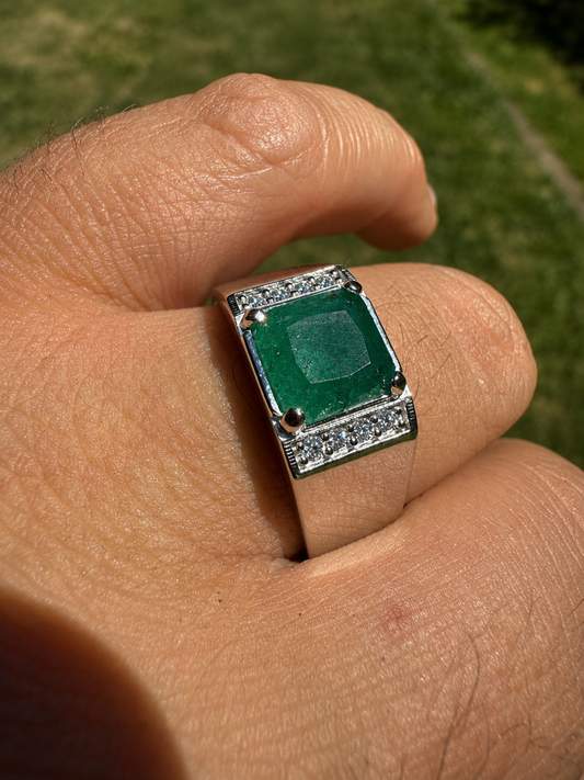 MOISSANITE Kingsmark Ring - 925 Silver - Genuine Green Emerald Stone
