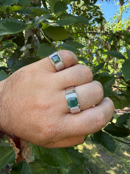 MOISSANITE Kingsmark Ring - 925 Silver - Genuine Green Emerald Stone