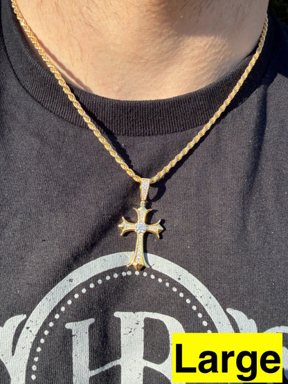 MOISSANITE Hearts Chrome Cross Pendant - 14k Gold Vermeil 925 Silver - 3 Sizes 0.75"-2.75"