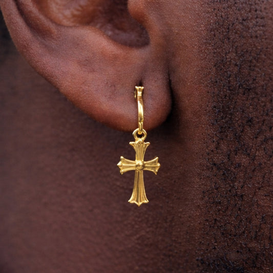 Hearts Of Chrome Huggie Hoops W. Dangle Cross Earrings - 14k Gold Vermeil 925 Silver