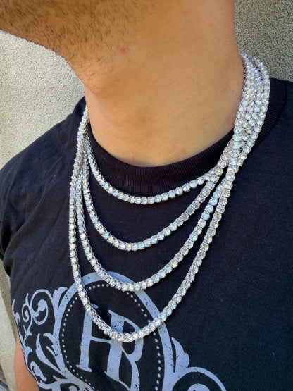 MOISSANITE Upside Down Reverse Set Tennis Chain Necklace Iced Out - 925 Silver - 5mm - 16"-30"