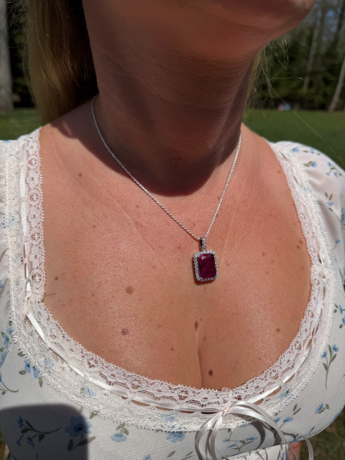 MOISSANITE Royalty Red Ruby Pendant - 925 Silver - Genuine Red Ruby Stone