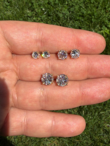 MOISSANITE Upside Down Reverse Set Stud Earrings - 14k Gold Vermeil 925 Silver - 5mm-8mm - 1-4ct