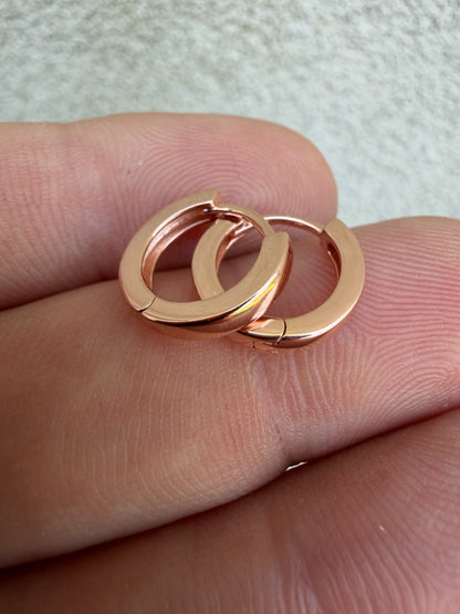 Plain Small Huggie Hoop Earrings - 14k Rose Gold Vermeil 925 Silver - 12.5mm
