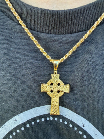 Handmade Viking Celtic Cross Pendant - 14k Gold Vermeil 925 Silver - Medium 1.75"
