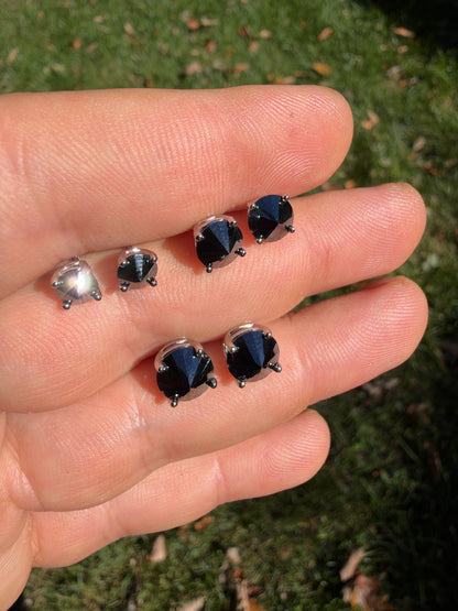 Black MOISSANITE Upside Down Reverse Set Stud Earrings - 925 Silver - 5mm-8mm - 1-4ct