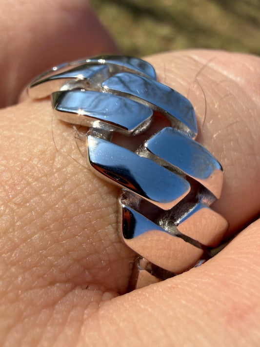 Classic 11.5mm Prong Miami Cuban Eternity Band Ring - 925 Silver - Plain