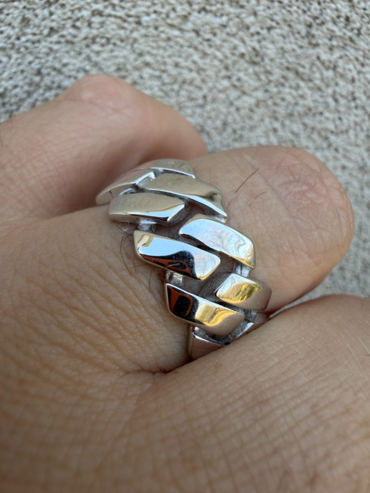 Classic 11.5mm Prong Miami Cuban Eternity Band Ring - 925 Silver - Plain