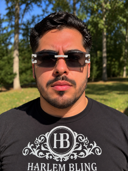 MOISSANITE Baguette Custom Iced Out Sunglasses - 925 Silver Buffs - Black