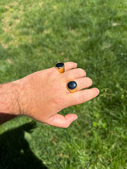 Shadow Boss Ring - 14k Gold Vermeil 925 Silver - Genuine Black Onyx Stone