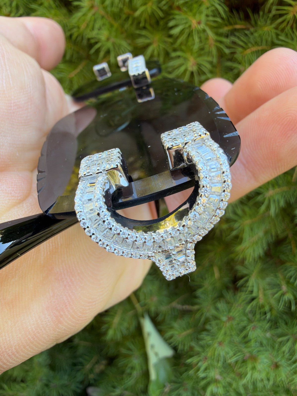 MOISSANITE Baguette Custom Iced Out Sunglasses - 925 Silver Buffs - Black