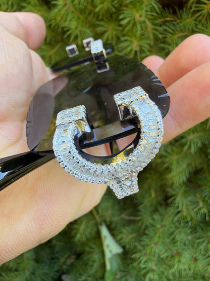 MOISSANITE Baguette Custom Iced Out Sunglasses - 925 Silver Buffs - Black